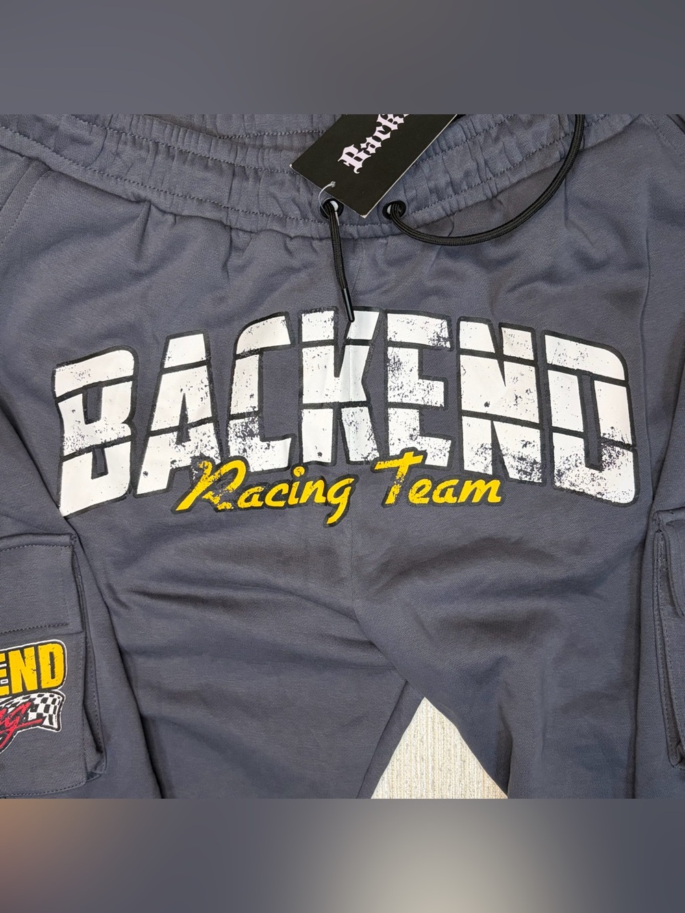 Backend Original Gray Racing Team Athletic Cargo Shorts for Men - Picture 8 of 10